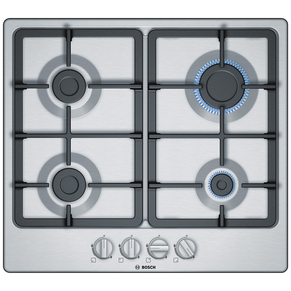 Bosch PGP6B5B90 58cm Serie 2 4 Burner Gas Hob - STAINLESS STEEL