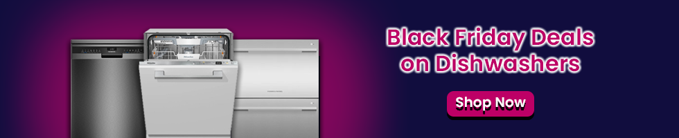 Text says: Black Friday Deals on dishwashers. Features a shop now button and images of 3 different dishwashers.