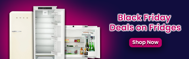 Text says: Black Friday Deals on fridges. Features a shop now button and 3 images of different fridges.