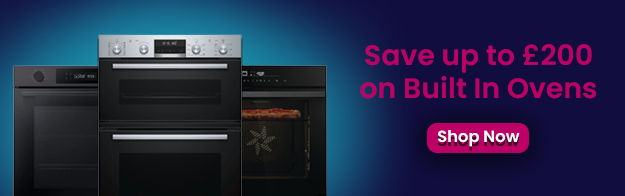 Text says: Save up to £200 on built in ovens. Features shop now button and images of 3 different ovens.