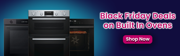 Text says: Black Friday deals on built in ovens. Features shop now button and images of 3 different ovens.