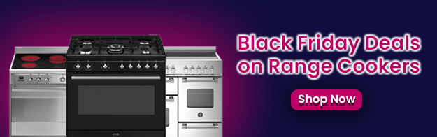 Text says: Black Friday deals on range cookers. Featuring a shop now button and 3 images of different range cookers