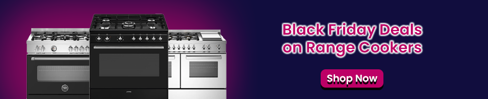 Text says: Black Friday deals on range cookers. Featuring a shop now button and 3 images of different range cookers