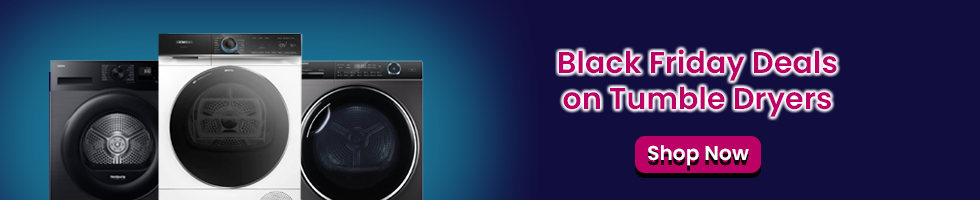 Text says Black Friday deals on Tumble Dryers. Features images of 3 different tumble dryers..