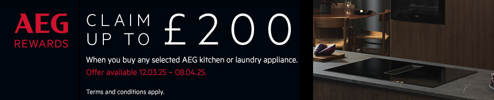 Claim up to £300 when you buy selected AEG kitchen or laundry appliances.